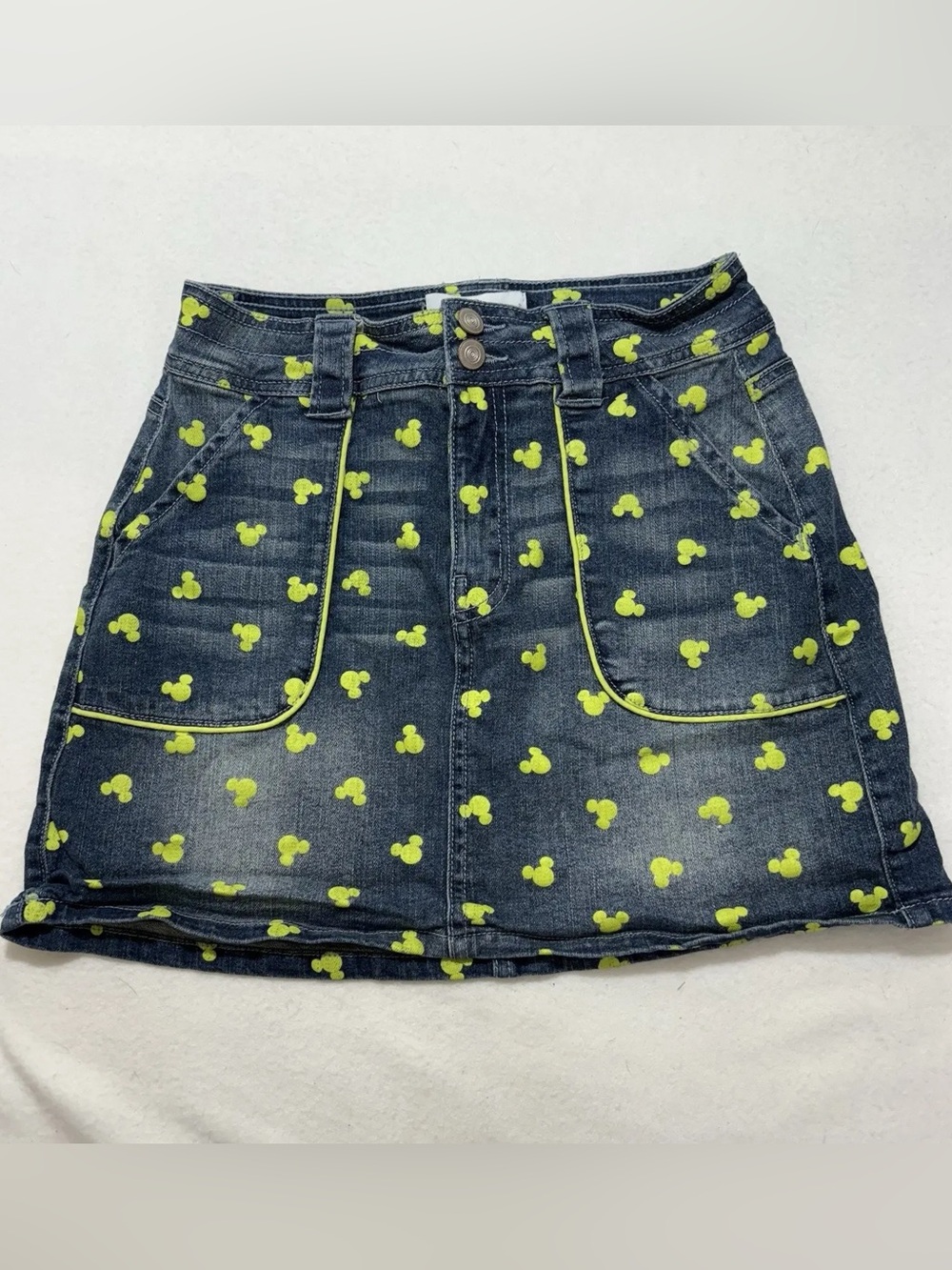 NWOT Disney Neon Mickey Head Denim Mini Skirt XS C19